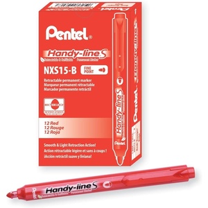 image:imagePentel Handyline S Retractable and Refillable Permanent Marker Bullet Tip Black Barrel Black Ink Box of 12 NXS15ARed