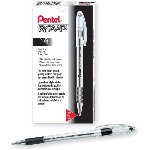 image:imagePentel RSVP Ballpoint Pen 07mm Fine Tip Black Ink Box of 12 BK90A Color Black Ink Office Supply Product