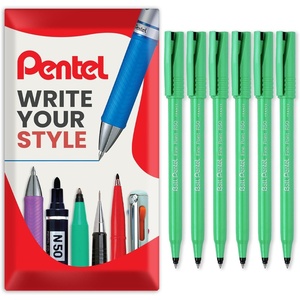 image:imagePentel Black R50 Rollerball Ball Pen Pens Fine 08mm Cushioned Nib Tip 04mm Line Width 77 Recycled Pack of 6