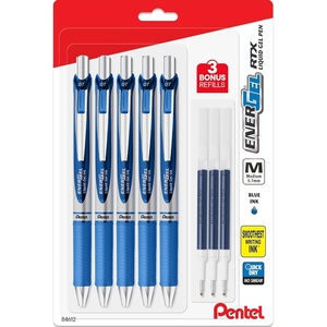 image:imagePentel Energel 07 mm Liquid Gel Ink Pens  Pack of 5 Blue Deluxe RTX Pentel Pens with 3 Refills