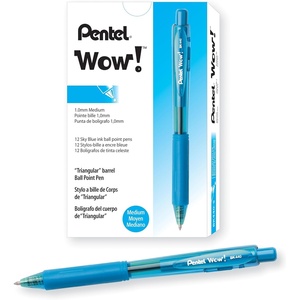 image:imagePentel Wow Retractable Ballpoint Pen 10mm Medium Line Sky Blue Ink Box of 12 BK440S