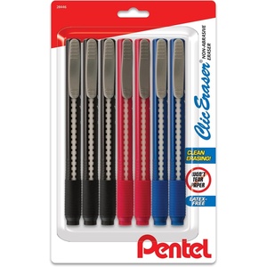 image:imagePentel Clic Eraser Grip Retractable Eraser with Grip Office Barrel Colors Black Red Blue 7 Pack