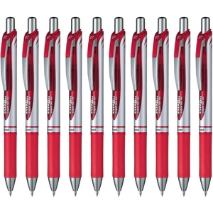 image:imagePentel BL77B EnerGel Ink Ballpoint Pen 07 Red 10 Pieces003 inch 07 mm Red Silver Shaft