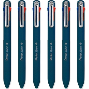 image:imagePentel iZee 4 Colour Ballpoint Pen Work Pens Deep Blue Barrel Multi Ink  Black Blue Red amp Green Ink Pack of 6