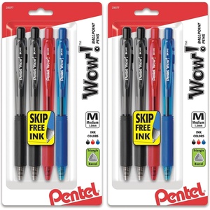 image:imagePentel Wow Retractable Ballpoint Pens Medium Line Assorted Ink Pack of 8 BK440BP4M14 Count Pack of 2