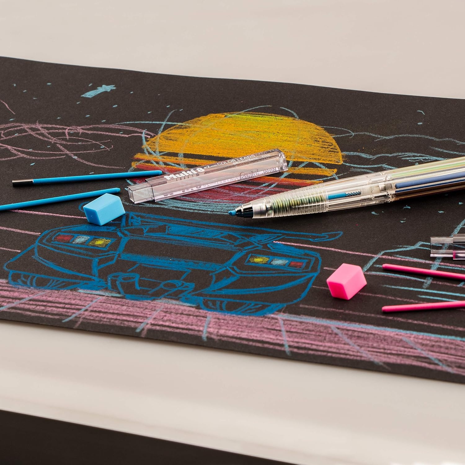 image:imagePentel 8 Color Automatic Pencil Box Set Assorted Accent Clip Colors 8 Color Lead Refills and Sharpener PH158ST