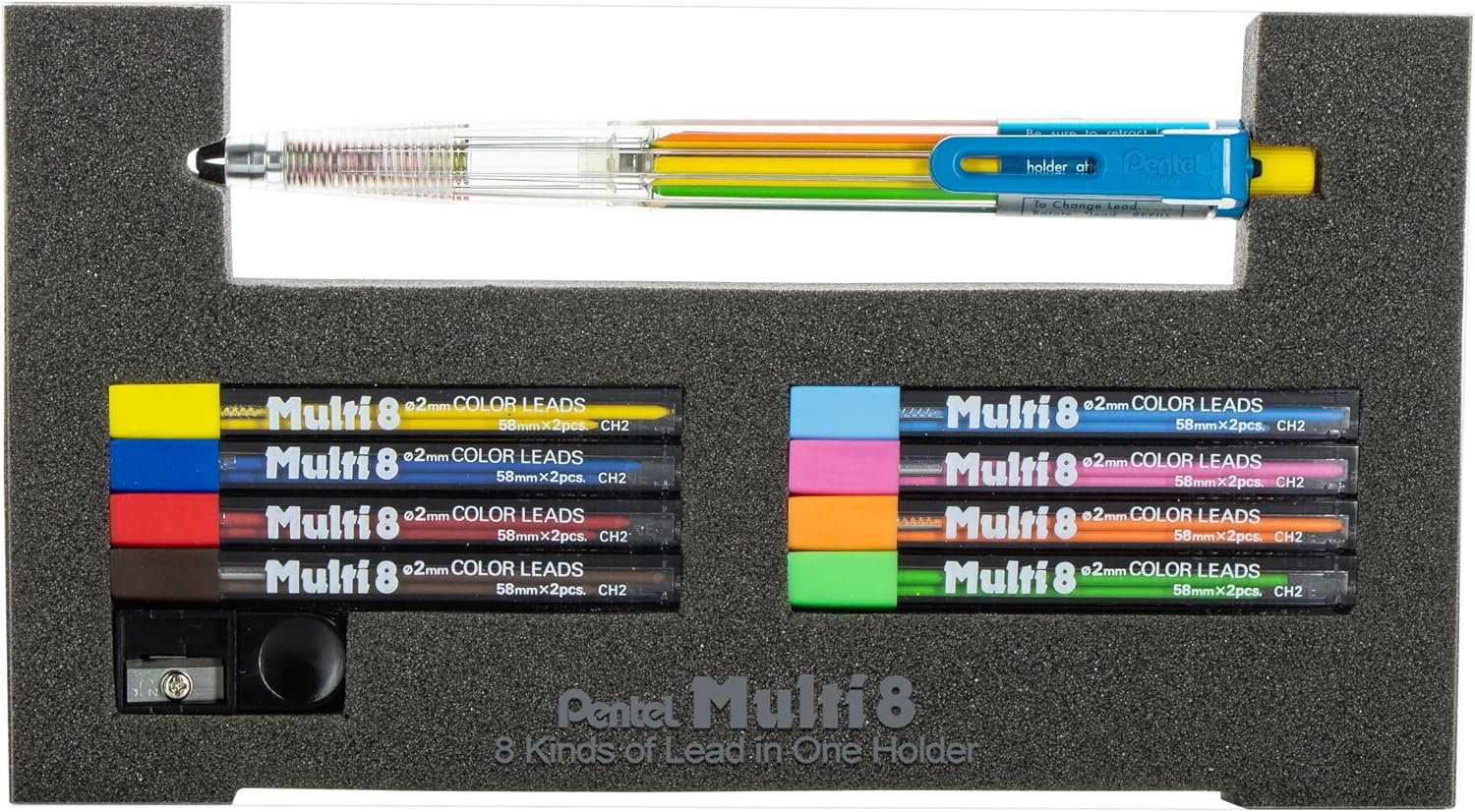 image:imagePentel 8 Color Automatic Pencil Box Set Assorted Accent Clip Colors 8 Color Lead Refills and Sharpener PH158ST