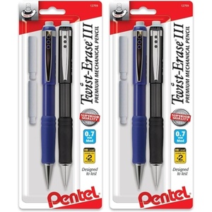 image:imagePentel TwistErase III Mechanical Pencil 07mm Assorted Barrel Colors with 2 Eraser Refills Pack of 2 QE517BP24 Pack