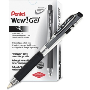 image:imagePentel Wow Gel Retractable Gel Pen 07mm Medium Line Black Ink Box of 12 K437ABlack