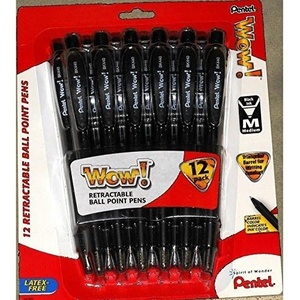 image:imagePentel Wow Retractable Ballpoint Pens Medium Point 10 mm Black Barrel Black Ink Pack of 12